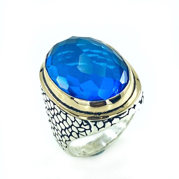 Blue Topaz Stone Special Size 925 Sterling Silver Men's Ring - photo 3