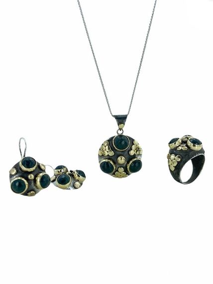 Handcrafted Jade Stone Authentic Special Design Silver Set Set - photo 1