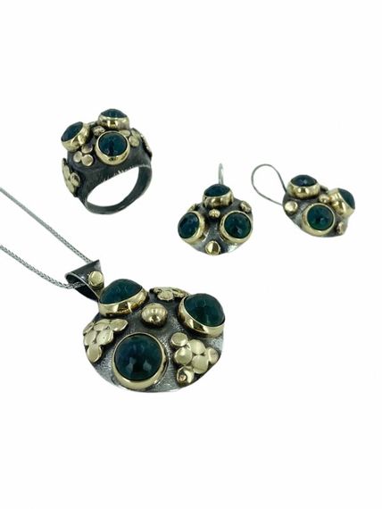 Handcrafted Jade Stone Authentic Special Design Silver Set Set - photo 2