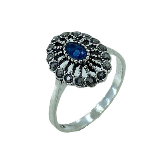 Authentic Marcasite Tiny Sapphire Stone 925 Sterling Silver Ring