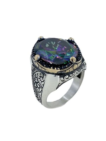 Master Work Mystic Topaz Stone Top Quality 925 Sterling Silver Men's Ring - photo 1