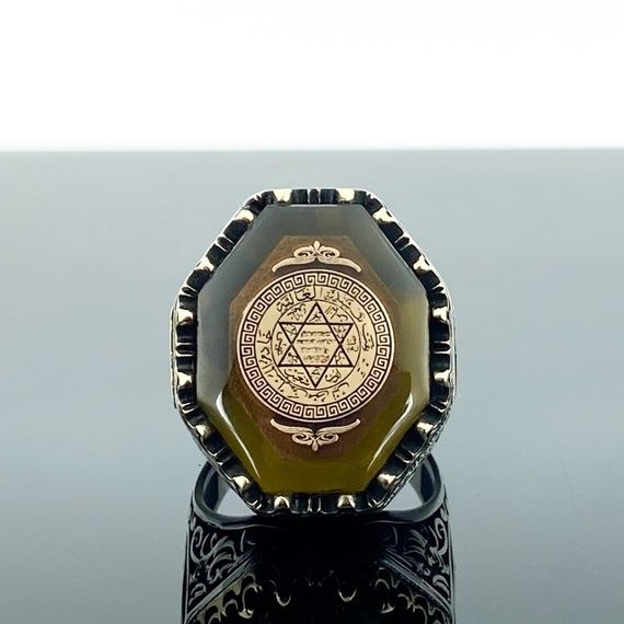 Star of David Seal of Solomon Amber Stone Special Sterling Silver Men's Ring - photo 4