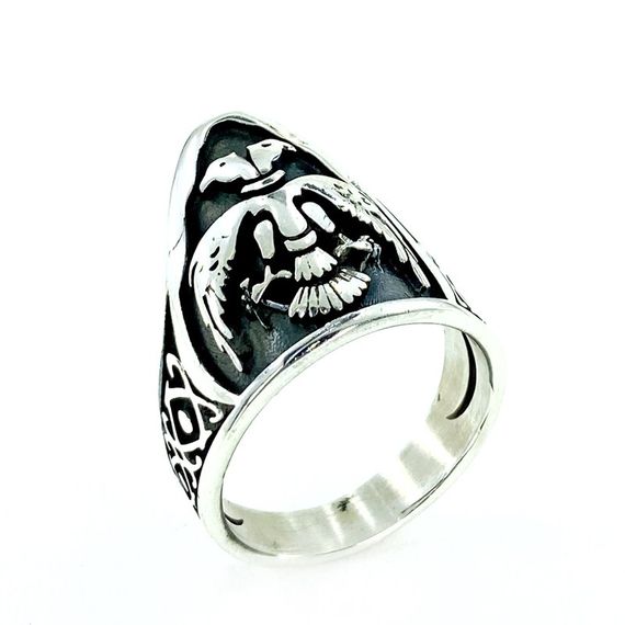 Double Headed Eagle Archer Ring Zihgir Silver Men's Ring