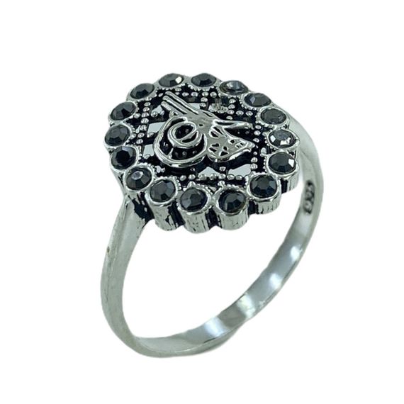 Authentic Marcasite Stone Tugra Embroidered 925 Sterling Silver Ring