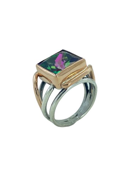 Baguette Mystic Topaz Hand Made Special Design 925 Sterling Silver Ring - photo 2