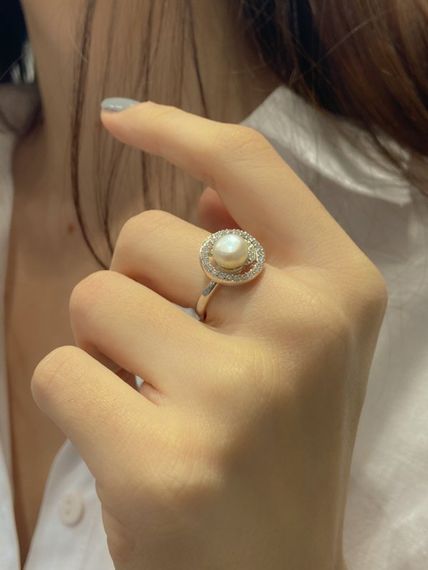 Gold Model 925 Sterling Silver Ring with Pearl Stone