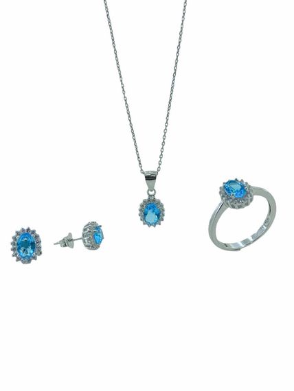 Tiny Oval Aquamarine Stone Top Quality 925 Silver Set Set