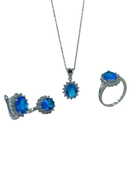 Oval Blue Zircon Stone Top Quality 925 Silver Set Set