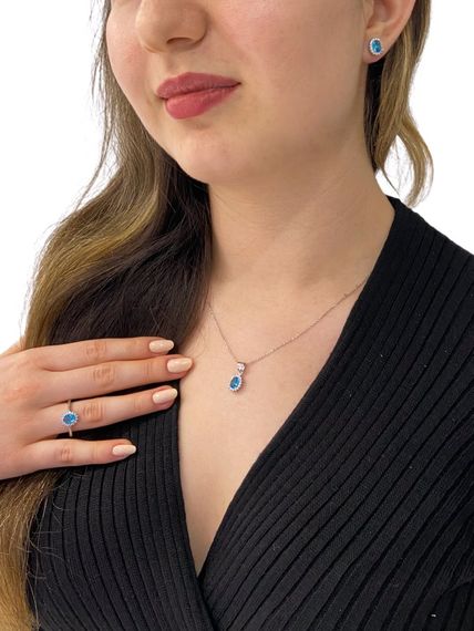 Tiny Oval Aquamarine Stone Top Quality 925 Silver Set Set