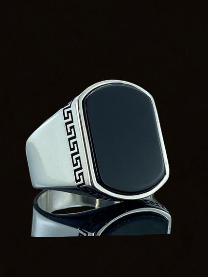 Top Quality Simple Stylish Black Onyx Stone 925 Sterling Silver Men's Ring - photo 1