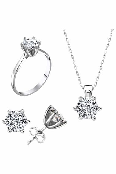 Certified Swarovski Diamond Mounted Solitaire 925 Silver Set Set - photo 1