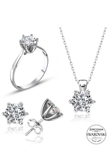 Certified Swarovski Diamond Mounted Solitaire 925 Silver Set Set - photo 2