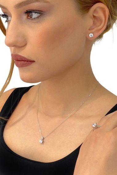 Сертифицированный комплект украшений Swarovski из 925-й серебра с одним камнем, вес 9,60 г, длина цепочки 45 см - фото 3