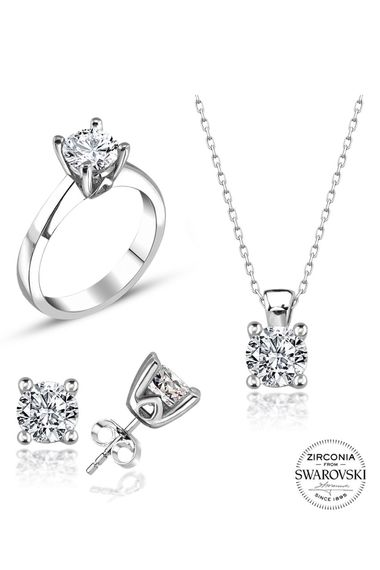 Сертифицированный комплект украшений Swarovski из 925-й серебра с одним камнем, вес 9,60 г, длина цепочки 45 см - фото 2