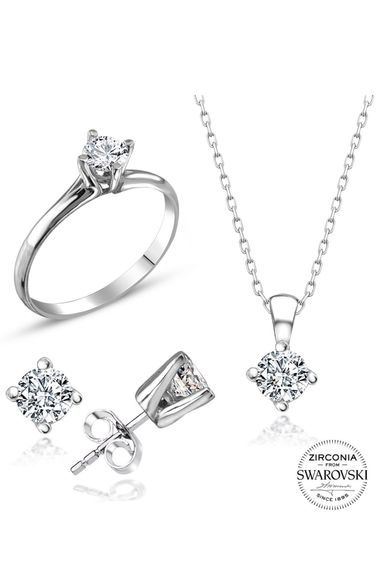 Certified Swarovski Stone Elegant Solitaire 925 Silver Set Set - photo 2