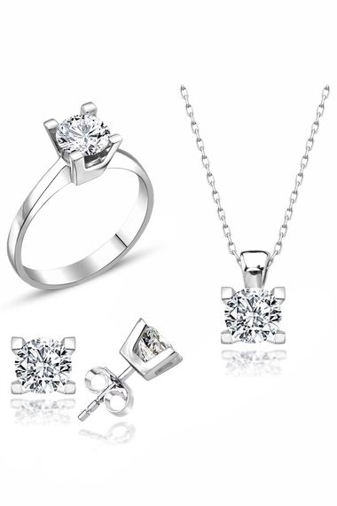 Certified Swarovski Stone Classic Solitaire 925 Silver Set Set - photo 1