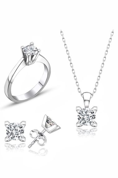 Certified Classic Solitaire 925 Silver Set with Swarovski Stones - photo 1