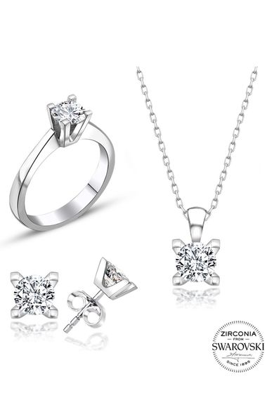 Certified Classic Solitaire 925 Silver Set with Swarovski Stones - photo 2