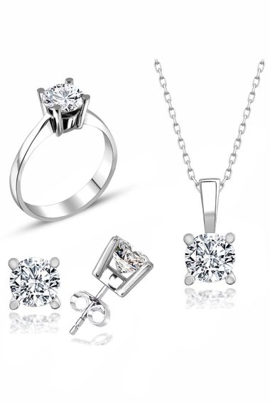 Certified Swarovski Stone Gold Model Solitaire 925 Silver Set Set - photo 1