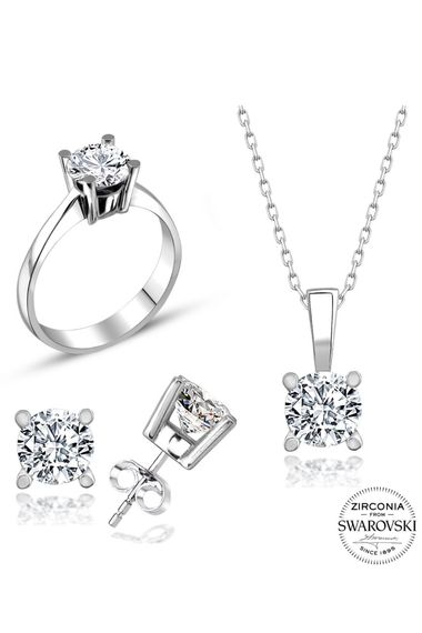 Certified Swarovski Stone Gold Model Solitaire 925 Silver Set Set - photo 2