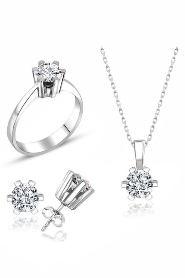 Certified Swarovski Solitaire Special Design 925 Silver Set Set - photo 1