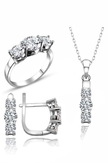 Certified Swarovski 3 Three Stone Tria 925 Silver Set Set - photo 1