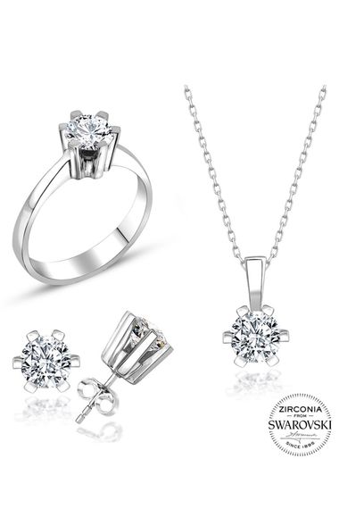 Certified Swarovski Solitaire Special Design 925 Silver Set Set - photo 2