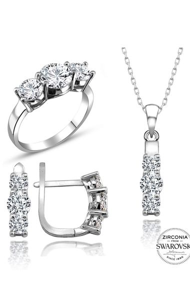 Certified Swarovski 3 Three Stone Tria 925 Silver Set Set - photo 2