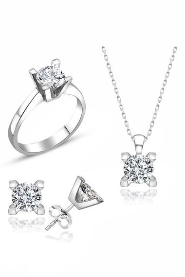 Certified Swarovski Gold Mount Solitaire 925 Silver Set Set - photo 1