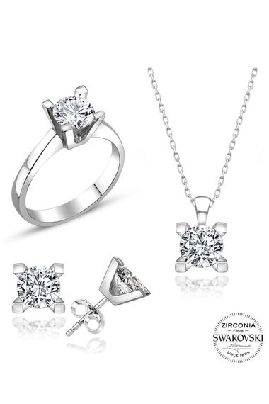 Certified Swarovski Gold Mount Solitaire 925 Silver Set Set - photo 2