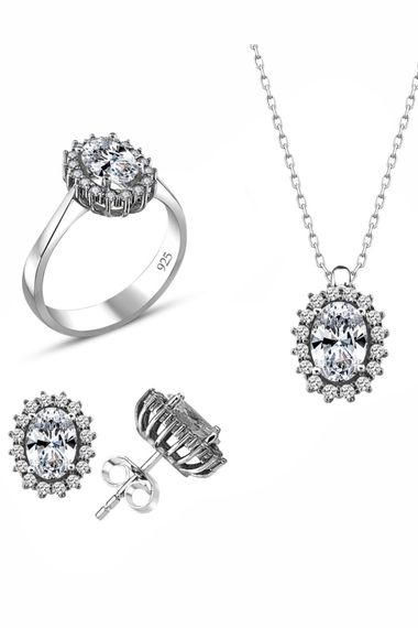 Certified Swarovski Oval Cut Solitaire 925 Sterling Silver Set - photo 1