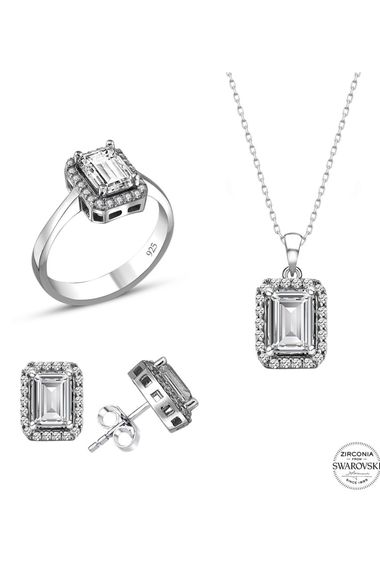 Certified Swarovski Special Mounted Solitaire 925 Silver Set - photo 3