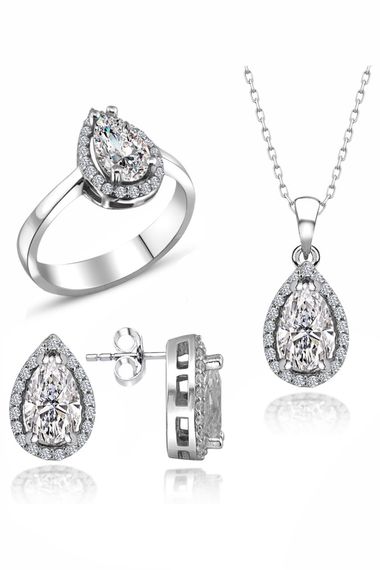 Certified Swarovski Drop Stone Solitaire 925 Sterling Silver Set - photo 3