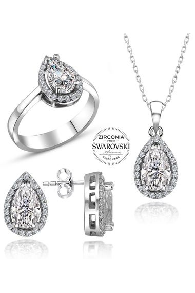 Certified Swarovski Drop Stone Solitaire 925 Sterling Silver Set - photo 2