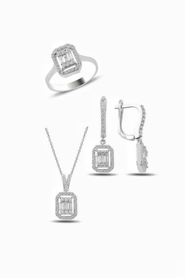 Baguette Zircon Top Quality 925 Silver Set Set