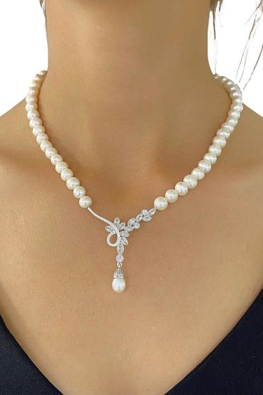 New Model Marquise Zircon Pearl 925 Silver Set Set - photo 2