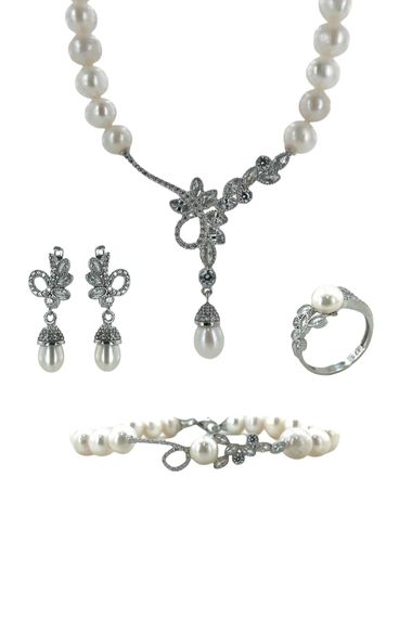 New Model Marquise Zircon Pearl 925 Silver Set Set - photo 1