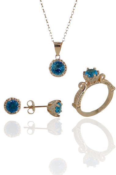 Italy Quality Princess Crown Blue Topaz 925 Silver Set Set - photo 1