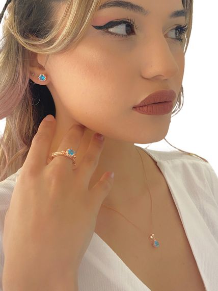 Italy Quality Princess Crown Blue Topaz 925 Silver Set Set - photo 2