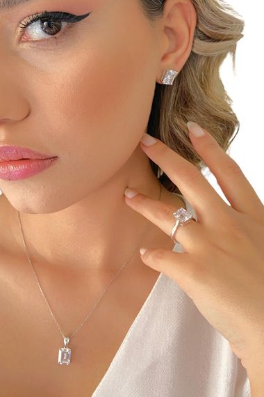 925 Silver Vip Quality Single Baguette Zircon Set Set - photo 3