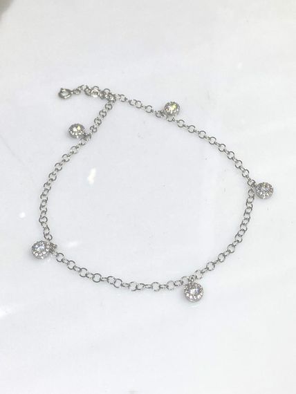 925 Silver Solitaire Doch Chain Anklet Bracelet