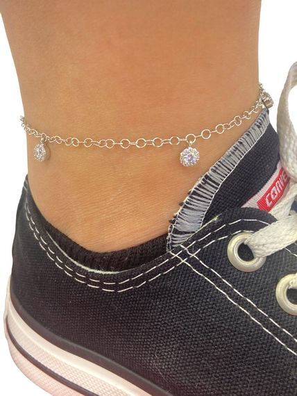 925 Silver Solitaire Doch Chain Anklet Bracelet