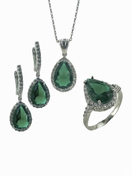 925 Sterling Silver Drop Emerald Green Top Quality Set Set - photo 3