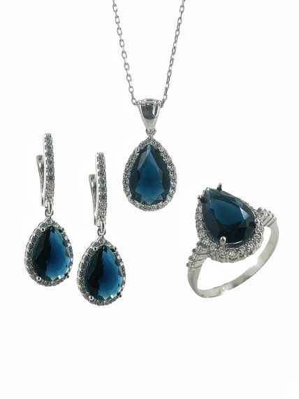 925 Sterling Silver Drop Sapphire Stone Top Quality Set Set - photo 3