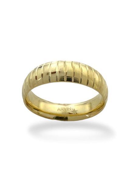 Striped Plain Dimpled 14 Carat Gold Wedding Band Ring - photo 1