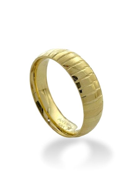 Striped Plain Dimpled 14 Carat Gold Wedding Band Ring - photo 2