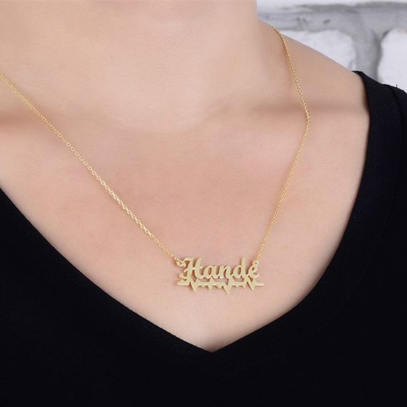 Heart Rhythm Name Gold Plated Sterling Silver Necklace