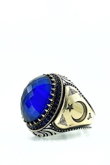 Oval Sapphire Seal of Solomon Top Quality Sterling Silver Men's Ring - photo 3