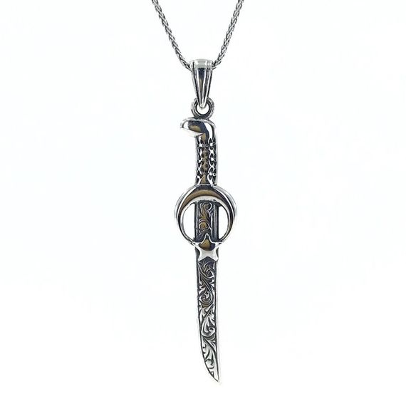 Foxtail Chain Moon Star Knife Silver Men's Necklace - photo 2