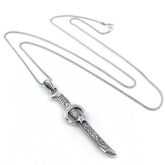 Foxtail Chain Moon Star Knife Silver Men's Necklace - photo 1